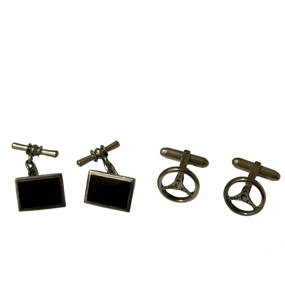 Two pairs of Elegant Black and Silver Cufflinks Set. Both is sliver ,925 stamps